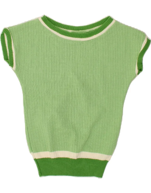 Mega Sale VINTAGE Womens Short Sleeve Boat Neck Jumper Sweater UK 12 Medium Green