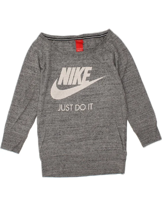 Bargain Prices NIKE Womens Graphic Sweatshirt Jumper UK 6 XS Grey Flecked