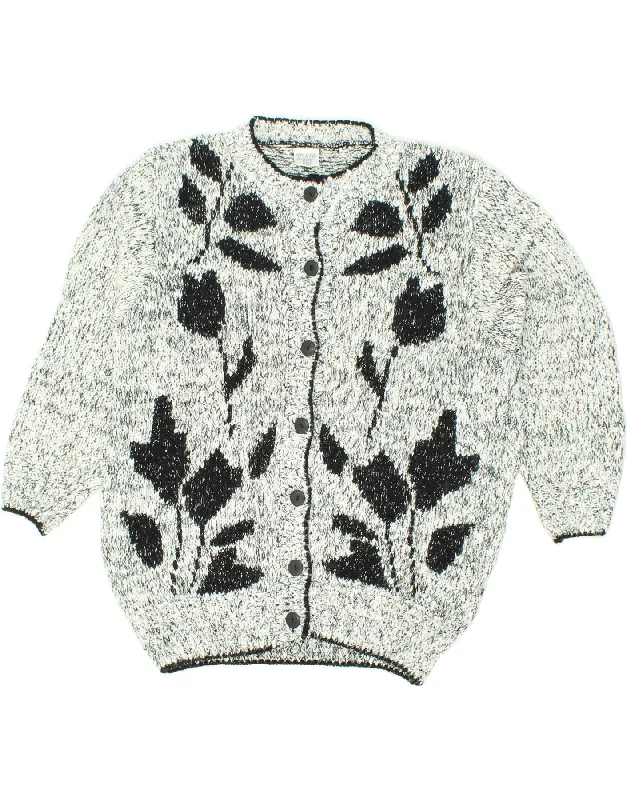 Special Price VINTAGE Womens Cardigan Sweater IT 52 2XL Grey Floral Acrylic