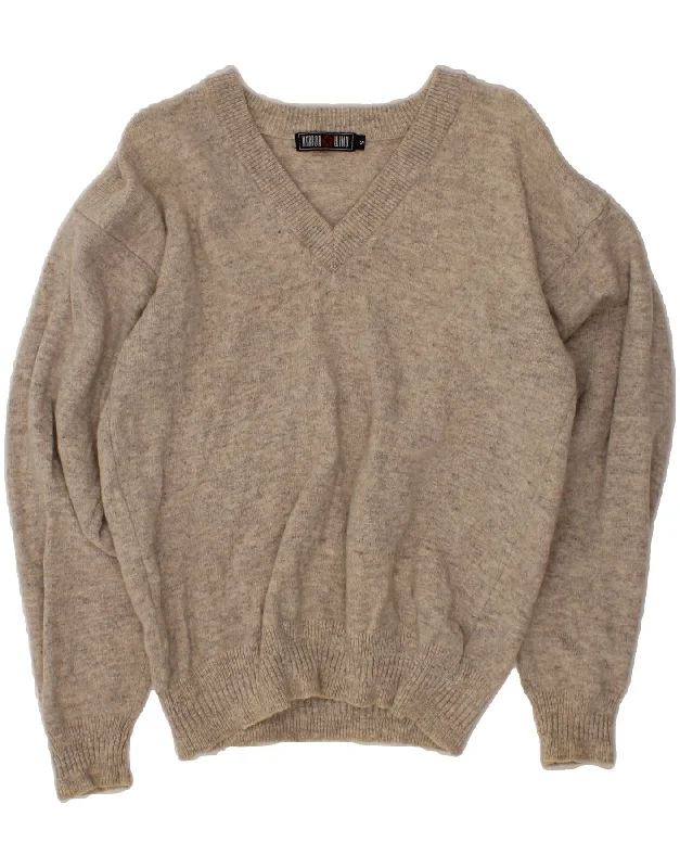 Instant Savings VINTAGE Womens Oversized V-Neck Jumper Sweater UK 10 Small Beige