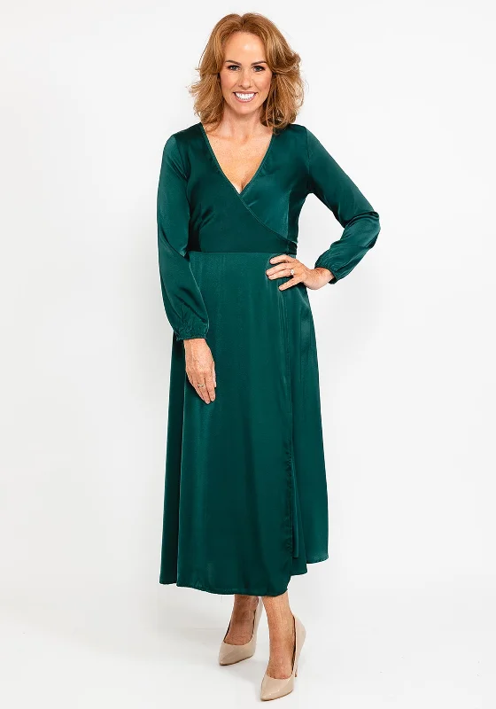 YEAR-End Clearance Seventy1 Satin Wrap Maxi Dress, Forest Green