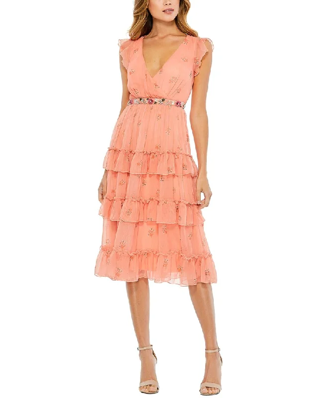 Limited Availability Mac Duggal Floral Print Ruffle Tiered Faux Wrap Dress