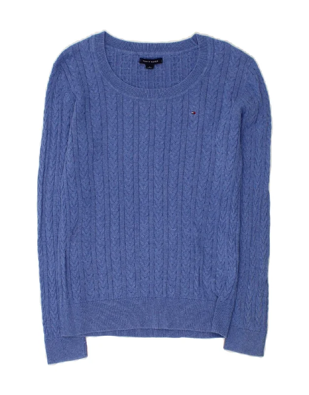 Lowest Prices TOMMY HILFIGER Womens Boat Neck Jumper Sweater UK 12 Medium Blue Cotton