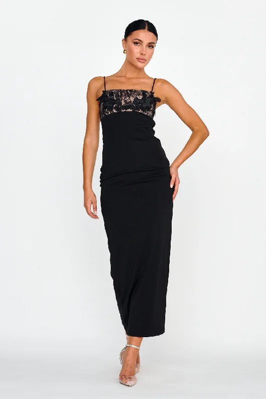 Super Deal Misha Embellished Bust Midi Dress Black