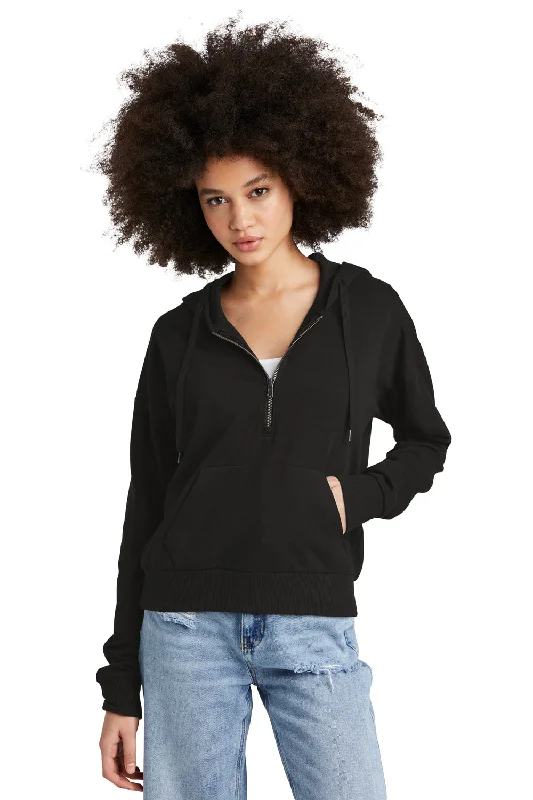 Shop and Save District Womens Perfect Tri Fleece 1/4 Zip Hooded Sweatshirt Hoodie w/ Pouch Pocket - Black Shop and Save District Womens Perfect Tri Fleece 1/4 Zip Hooded Sweatshirt Hoodie w/ Pouch Pocket - Black