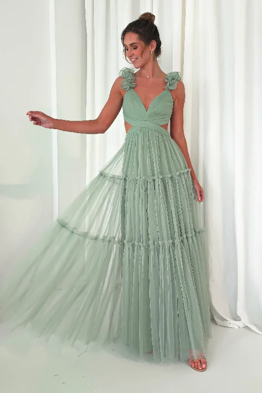Today Only Galiena Ruffle Tulle Maxi Dress | Sage Green