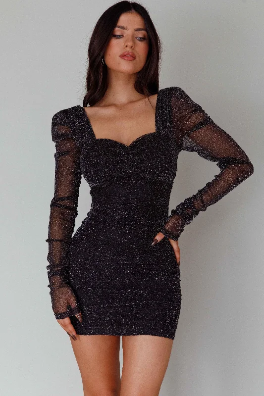 Weekend Special Ryah Long Sleeve Mini Dress Sparkle Black