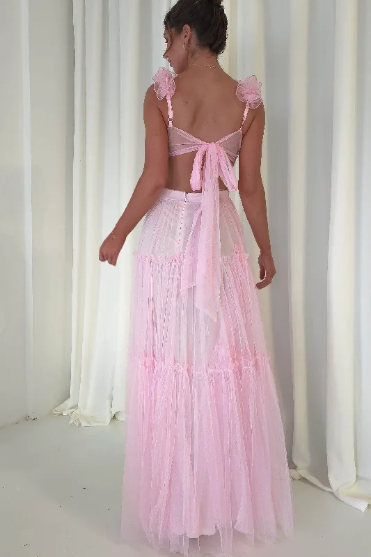 Act Now Galiena Ruffle Tulle Maxi Dress | Pink