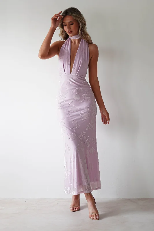 Stock Clearance Tara Floral Jacquard Maxi Dress | Light Lilac