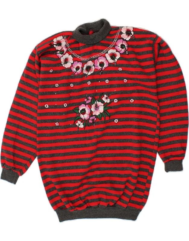 Discount Mania VINTAGE Womens Roll Neck Jumper Sweater UK 14 Large Red Floral