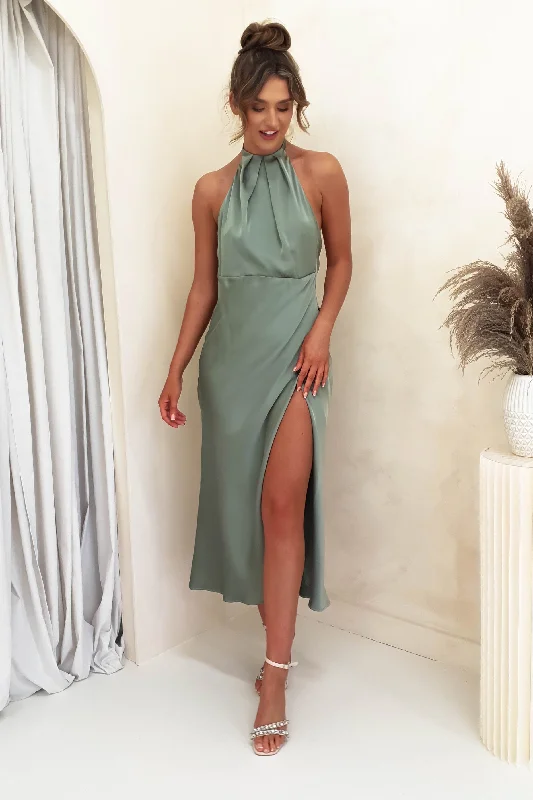 Online Only Evelyn Halterneck Midi Dress | Olive