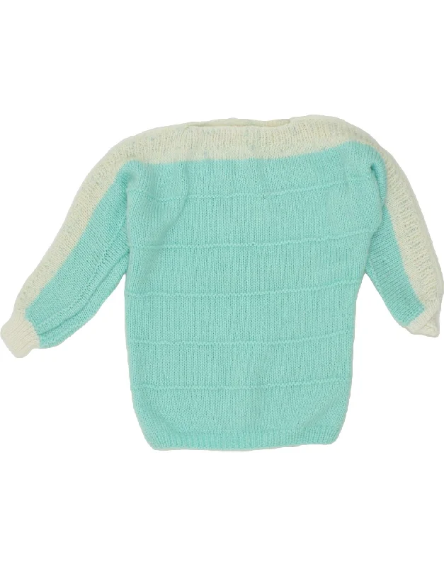 Hot Deal VINTAGE Womens Boat Neck Jumper Sweater UK 14 Medium Turquoise Colourblock