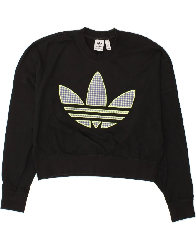 Amazing Deals ADIDAS Womens Crop Graphic Sweatshirt Jumper UK 6 XS  Black