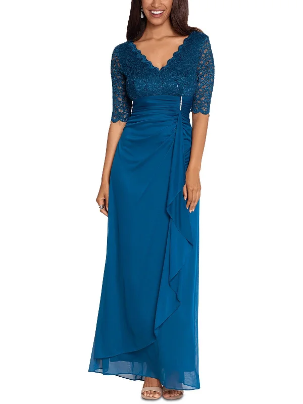 Today’s Special Petites Womens Lace Overlay Embellished Evening Dress