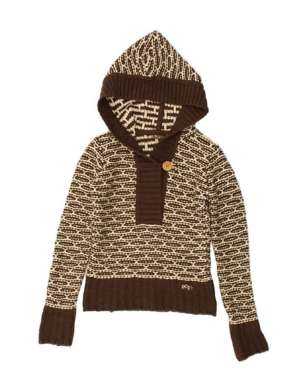 Savings Galore ROXY Womens Hooded Button Neck Jumper Sweater UK 10 Small Brown Geometric Savings Galore ROXY Womens Hooded Button Neck Jumper Sweater UK 10 Small Brown Geometric