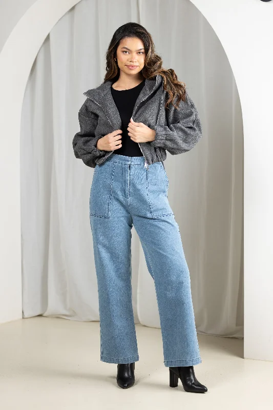 Seasonal Clearance Crop Felt Bomber Jacket