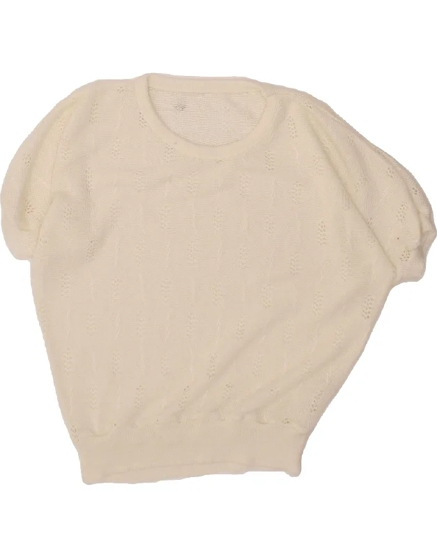 Blowout Deals VINTAGE Womens Batwing Crew Neck Jumper Sweater UK 16 Large Off White