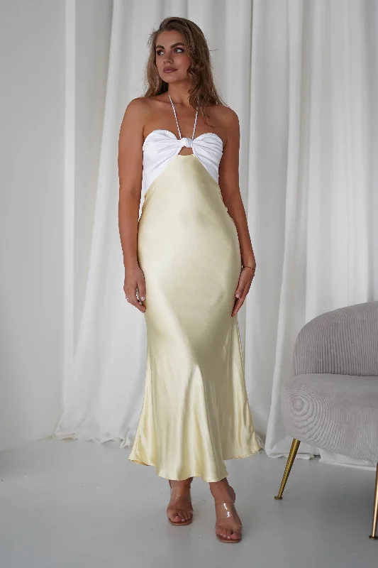 Now or Never Isla Halterneck Maxi Dress | Yellow/White
