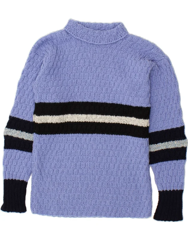 Buy Now VINTAGE Womens Turtle Neck Jumper Sweater UK 12 Medium Blue Colourblock