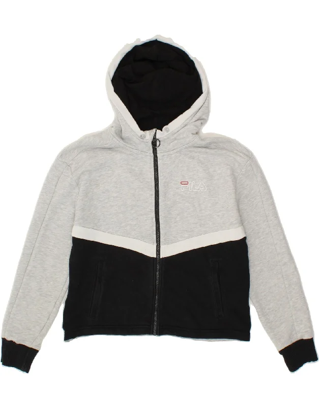 Members Only FILA Womens Oversized Zip Hoodie Sweater UK 10  Small Grey Colourblock