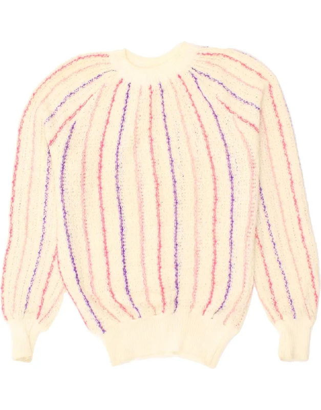 Best Seller VINTAGE Womens Boat Neck Jumper Sweater UK 14 Large Beige Striped