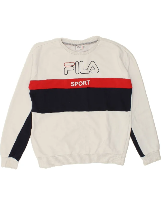 Take Advantage FILA Womens Graphic Sweatshirt Jumper UK 14 Medium White Colourblock