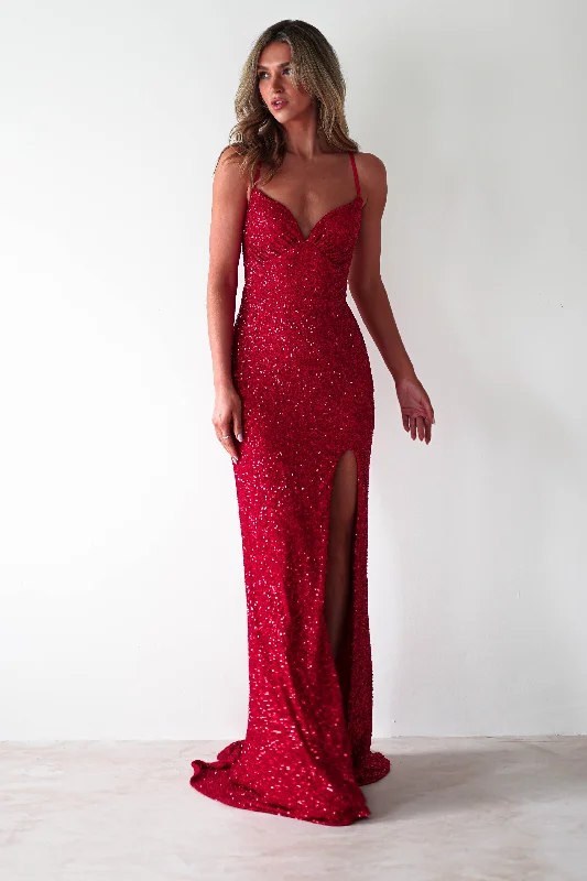 Year-End Sale Clarisse Bodycon Sequin Gown | Red