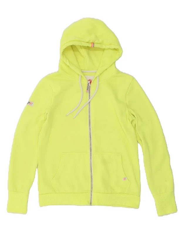 Midnight Madness SUPERDRY Womens Zip Hoodie Sweater UK 14 Large Yellow Cotton