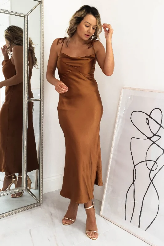 Major Savings Camille Satin Midi Dress | Rust