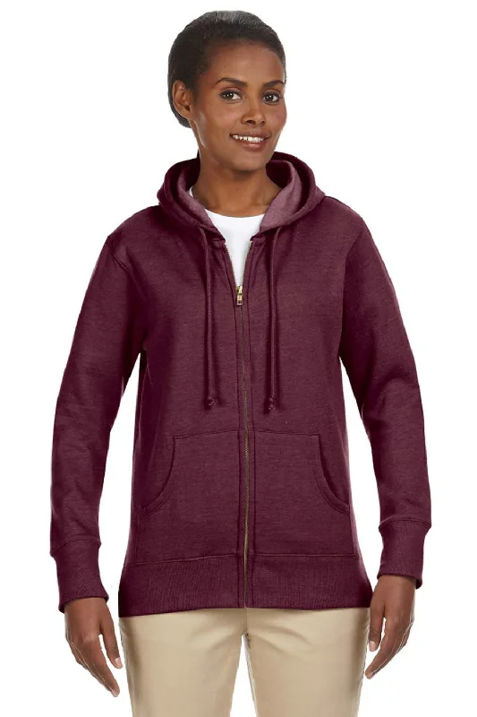Limited Time Discount Econscious Womens Heathered Fleece Full Zip Hooded Sweatshirt Hoodie w/ Pockets - Berry