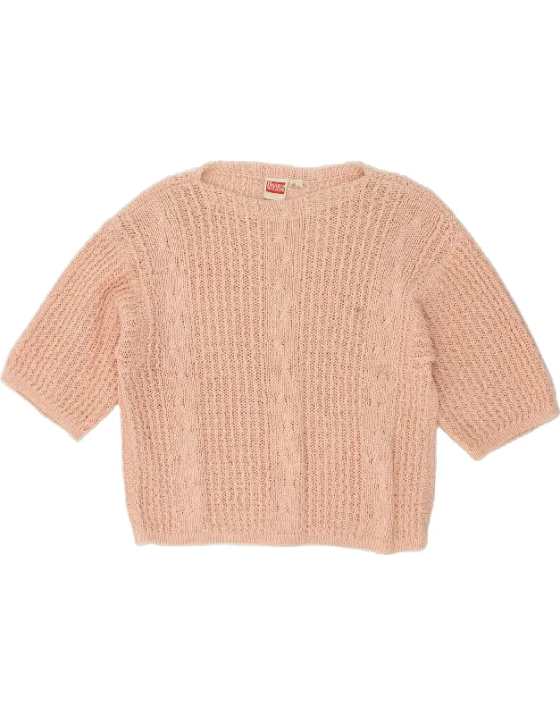 Markdowns VINTAGE Womens Short Sleeve Boat Neck Jumper Sweater UK 16 Large Pink