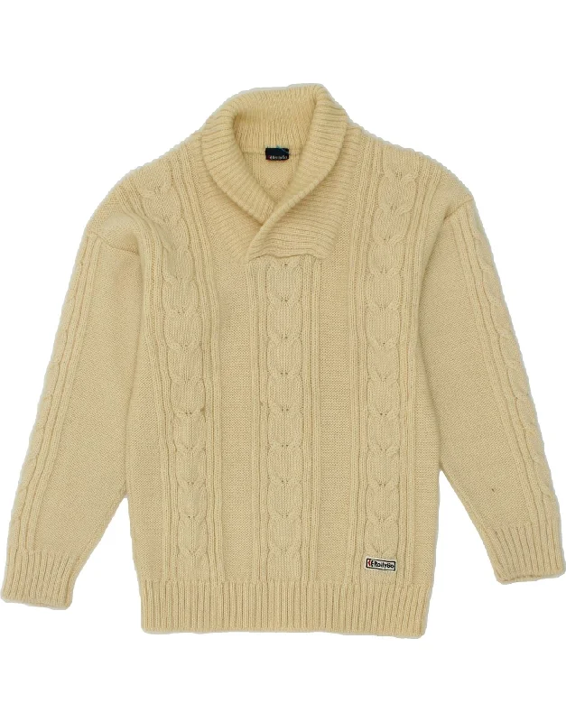 Deal of the Day VINTAGE Womens Shawl Neck Jumper Sweater UK 10 Small Beige Wool