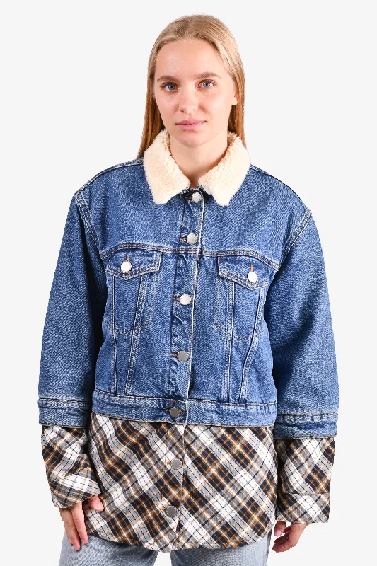 Massive Deals Maje Denim/Plaid Print Jacket with Removable Shearling Collar Size 38