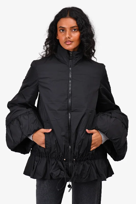Value Deals Moncler Black Nylon Peplum Hem Zip-Up Jacket Size 1