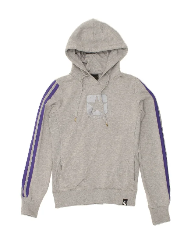 Instant Discount CONVERSE Womens Graphic Hoodie Jumper UK 10 Small Grey Cotton