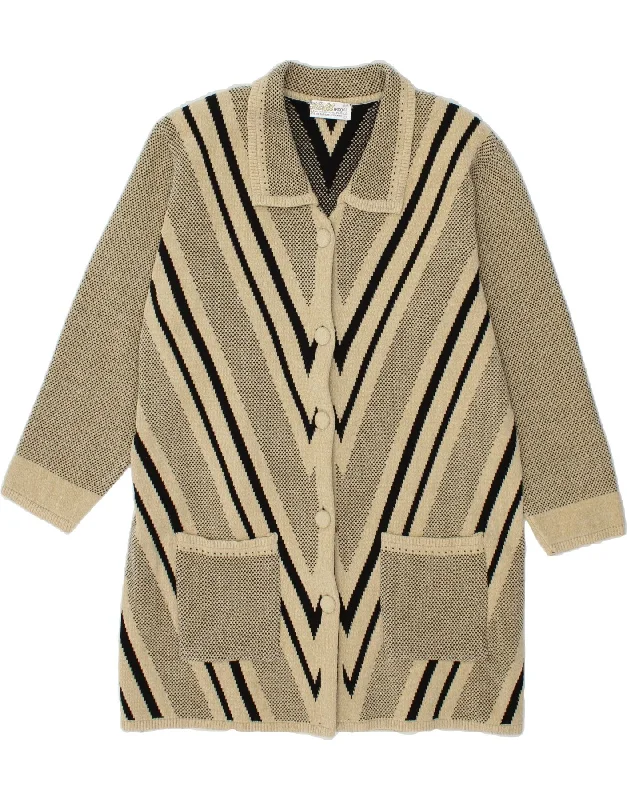 Markdowns VINTAGE Womens Longline Cardigan Sweater UK 20 2XL Beige Striped
