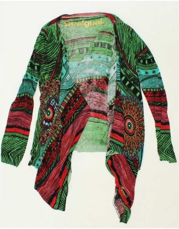 Weekend Special DESIGUAL Womens Asymmetric Cardigan Sweater UK 14 Medium Green Geometric