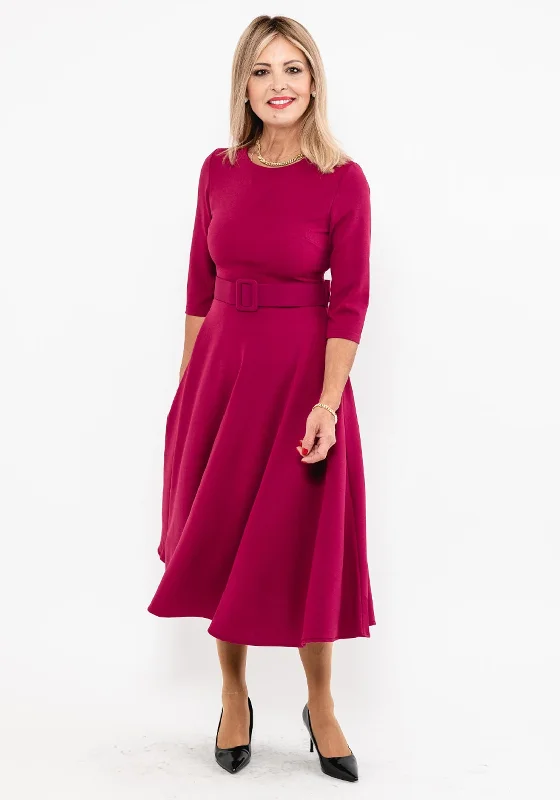 Steals and Deals Seventy1 Belted A-Line Midi Dress, Raspberry