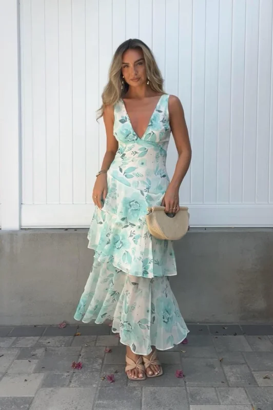Price Cut Bryden Floral Maxi Dress | Green/White