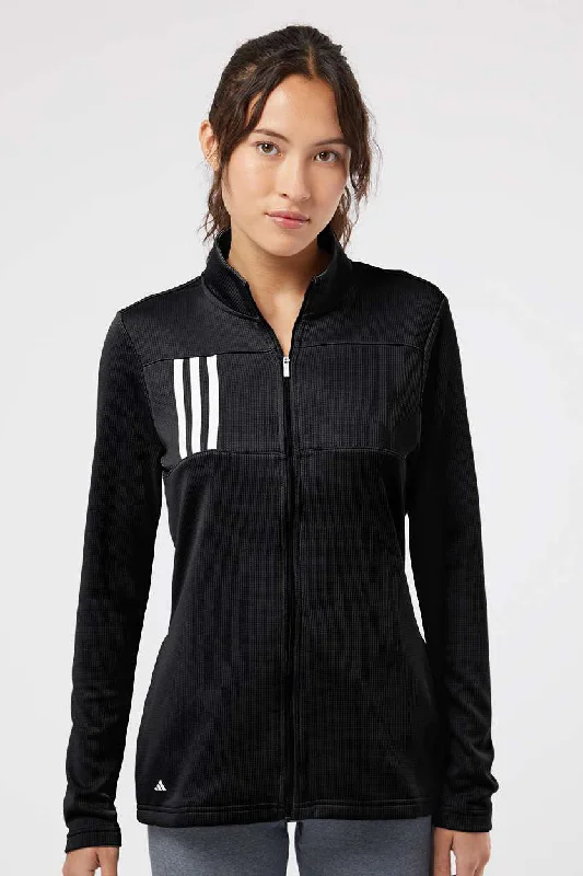 Special Discount Adidas Womens 3 Stripes Double Knit Moisture Wicking 1/4 Zip Sweatshirt w/ Pockets - Black