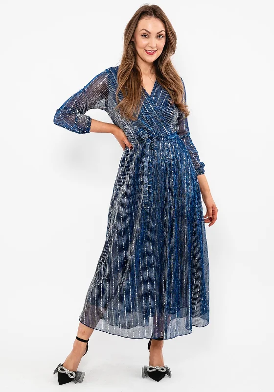 Super Bargain Seventy1 Metallic Line Shimmer Maxi Dress, Blue