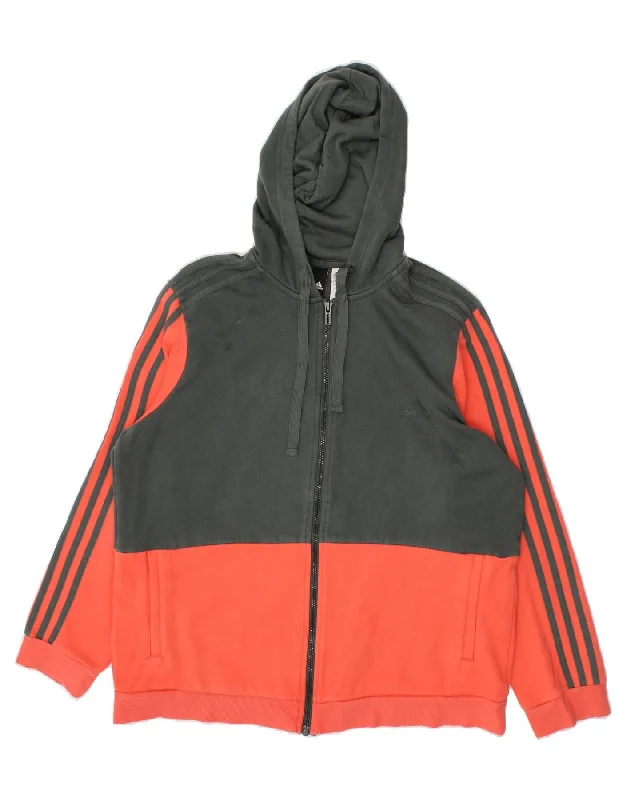 Price Slash ADIDAS Womens Zip Hoodie Sweater UK 20/22 XL Green Colourblock Cotton