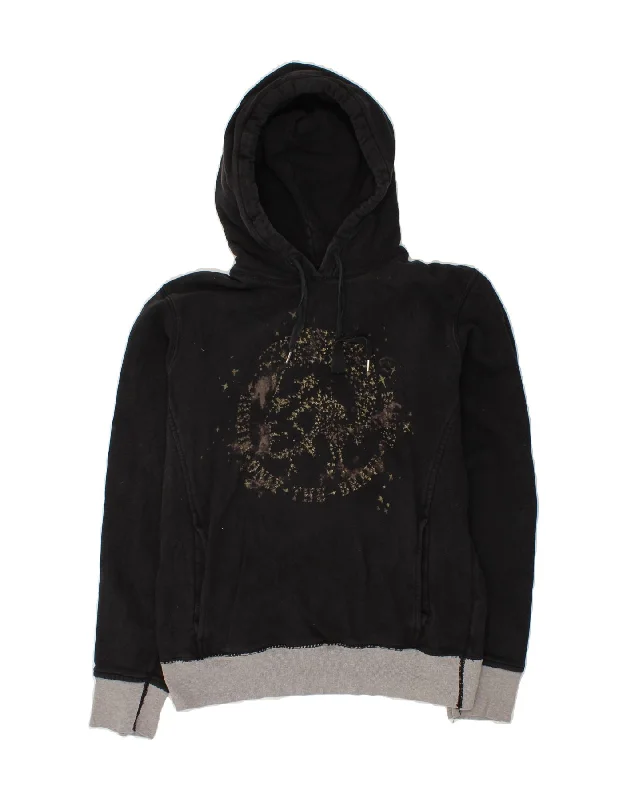 Online Only DIESEL Womens Graphic Hoodie Jumper UK 18 XL Black Colourblock Cotton