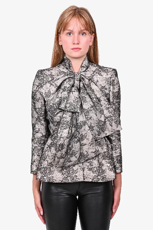 Online Only Giambattista Valli Haute Couture Cream/Black Lace Bow Front Jacket Size 2