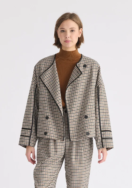Quick Sale Double Breasted Check Jacket with Matching Scarf