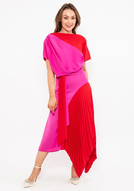 Midnight Sale Kevan Jon Lucy Pleat Drape Maxi Dress, Fuchsia & Red