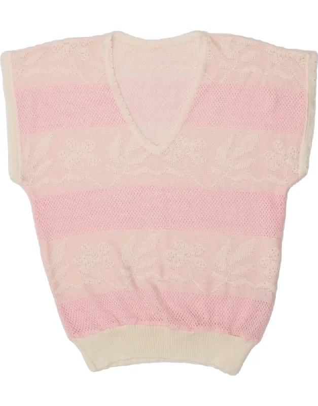 Fantastic Offers VINTAGE Womens Short Sleeve V-Neck Jumper Sweater UK 14 Medium Pink Fantastic Offers VINTAGE Womens Short Sleeve V-Neck Jumper Sweater UK 14 Medium Pink