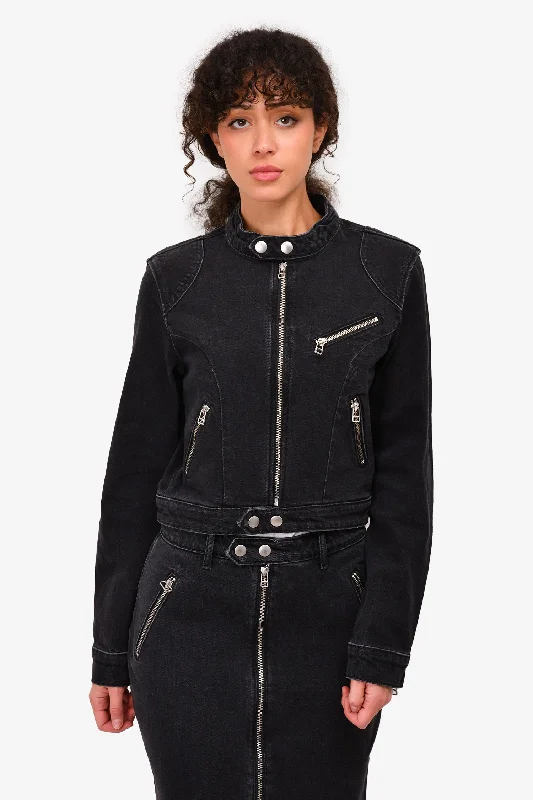 Price Reduction Reformation Jeans Black Denim Zip Fitted Jacket Size M