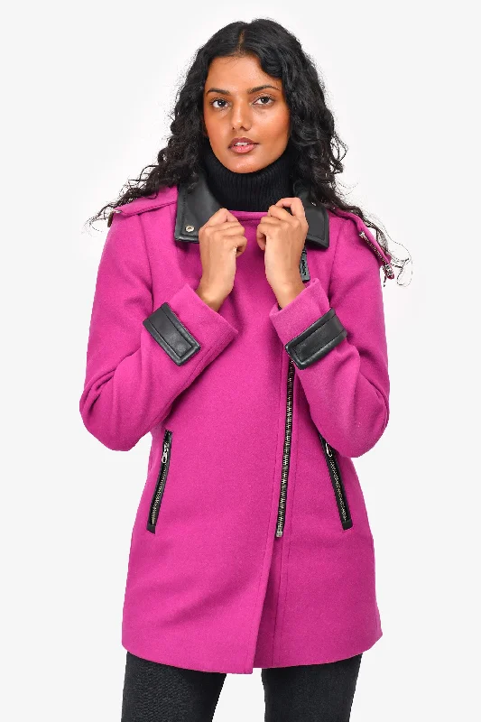 Clearance Items Mackage Purple Wool Blend Leather Trimmed Detachable Hood Coat Size XXS
