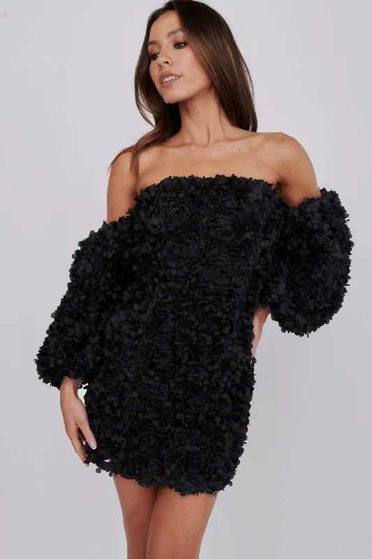 Amazing Deals Vive La Rose Off-Shoulder Embellished Mini Dress Black